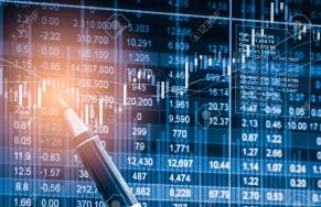 Index graph of stock market financial indicator analysis on LED.
