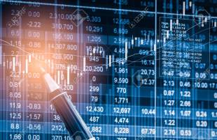 Index graph of stock market financial indicator analysis on LED.