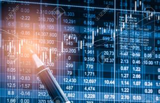 Index graph of stock market financial indicator analysis on LED.
